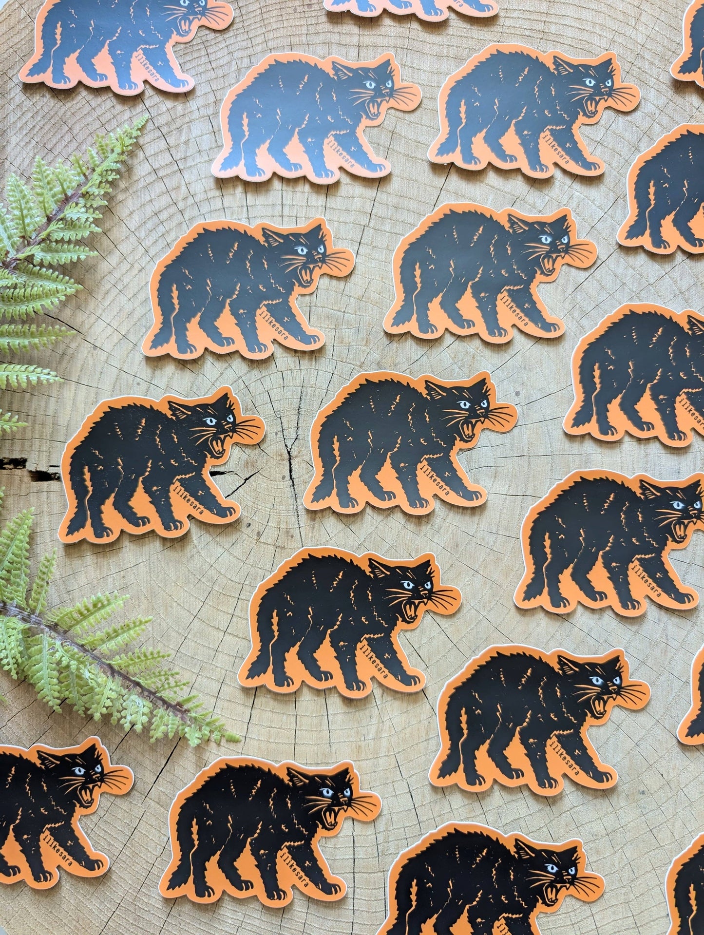 ilikesara | art + goods - Sticker | hissing black cat - waterproof uv-resistant vinyl Halloween kitty decal
