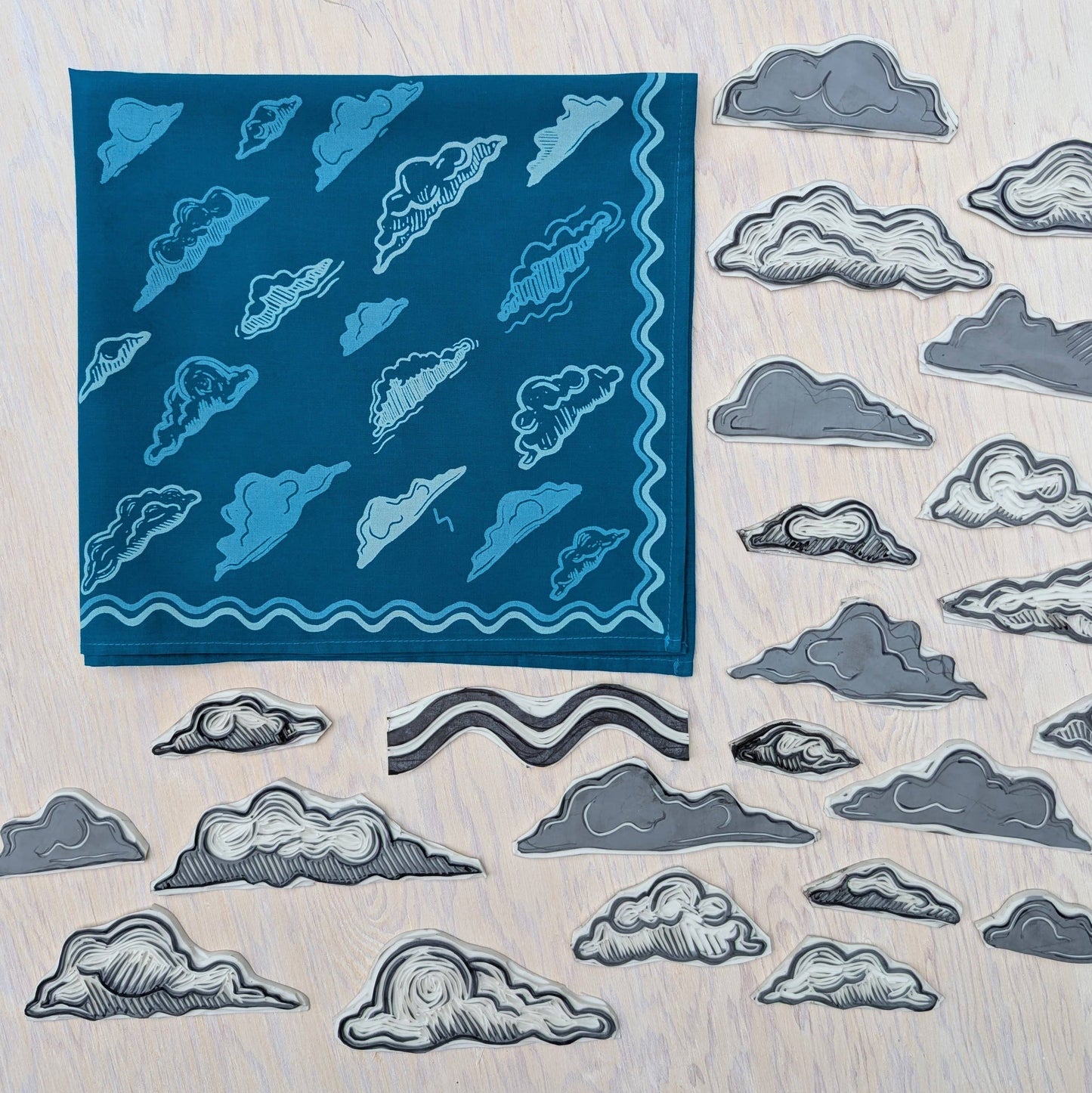 ilikesara | art + goods - Bandana | clouds - blockprint blue patterned scarf neckerchief