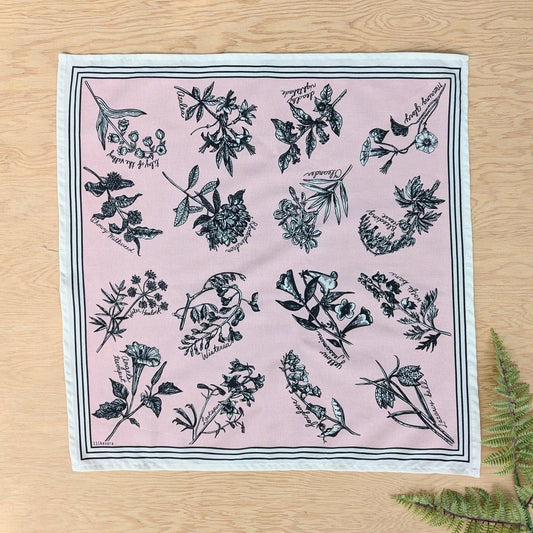 ilikesara | art + goods - Bandana | fatal florals - pink screenprinted poison flower scarf