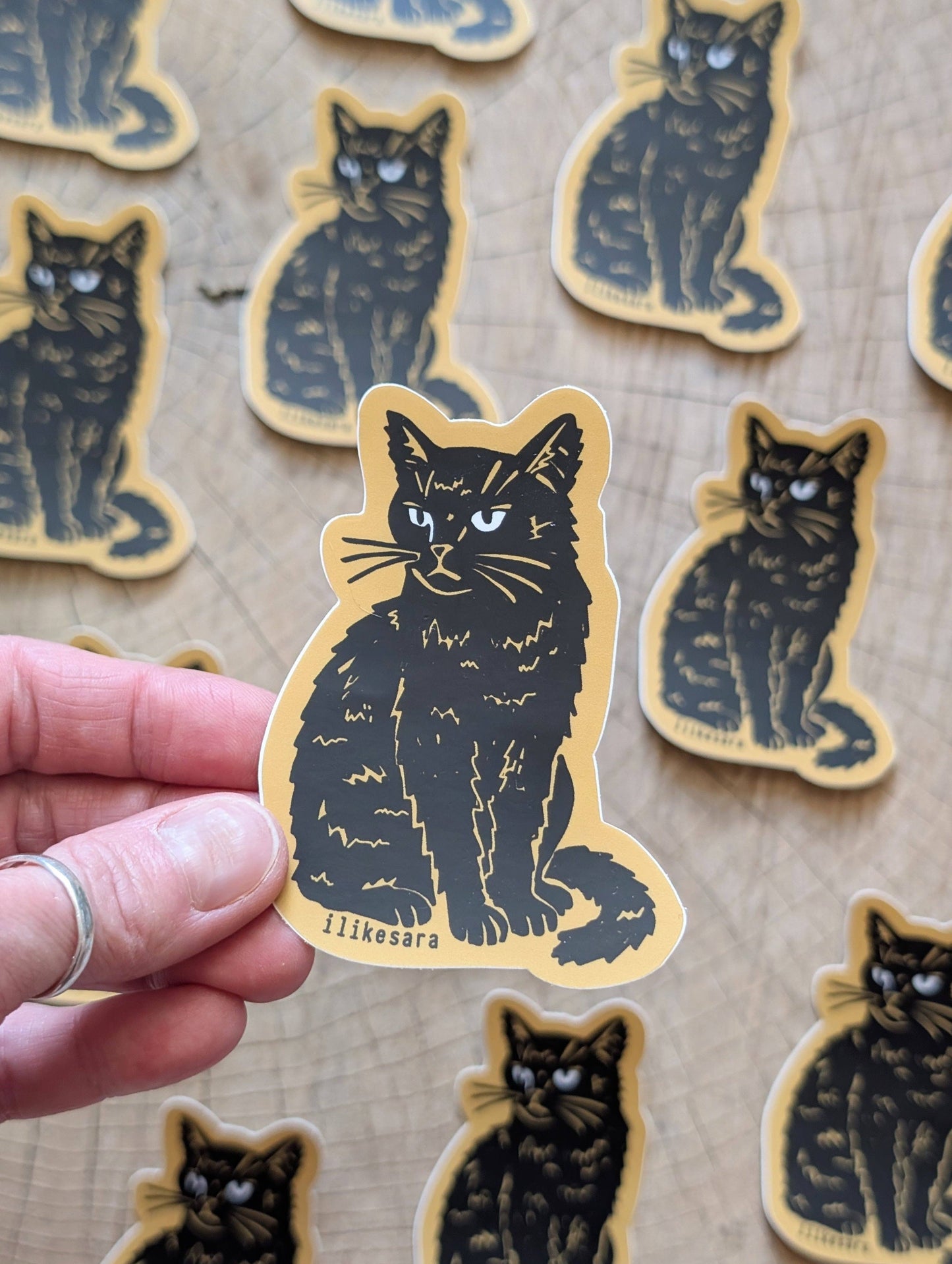 ilikesara | art + goods - Sticker | disappointed sitting black cat - waterproof uv-resistant vinyl kitty decal