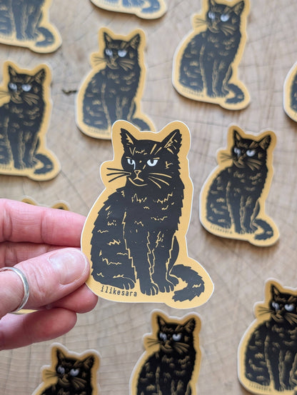 ilikesara | art + goods - Sticker | disappointed sitting black cat - waterproof uv-resistant vinyl kitty decal