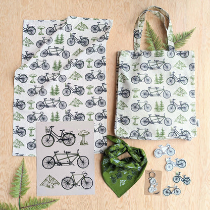 ilikesara | art + goods - Tote bag | bicycle adventure - patterned screenprinted nature tote