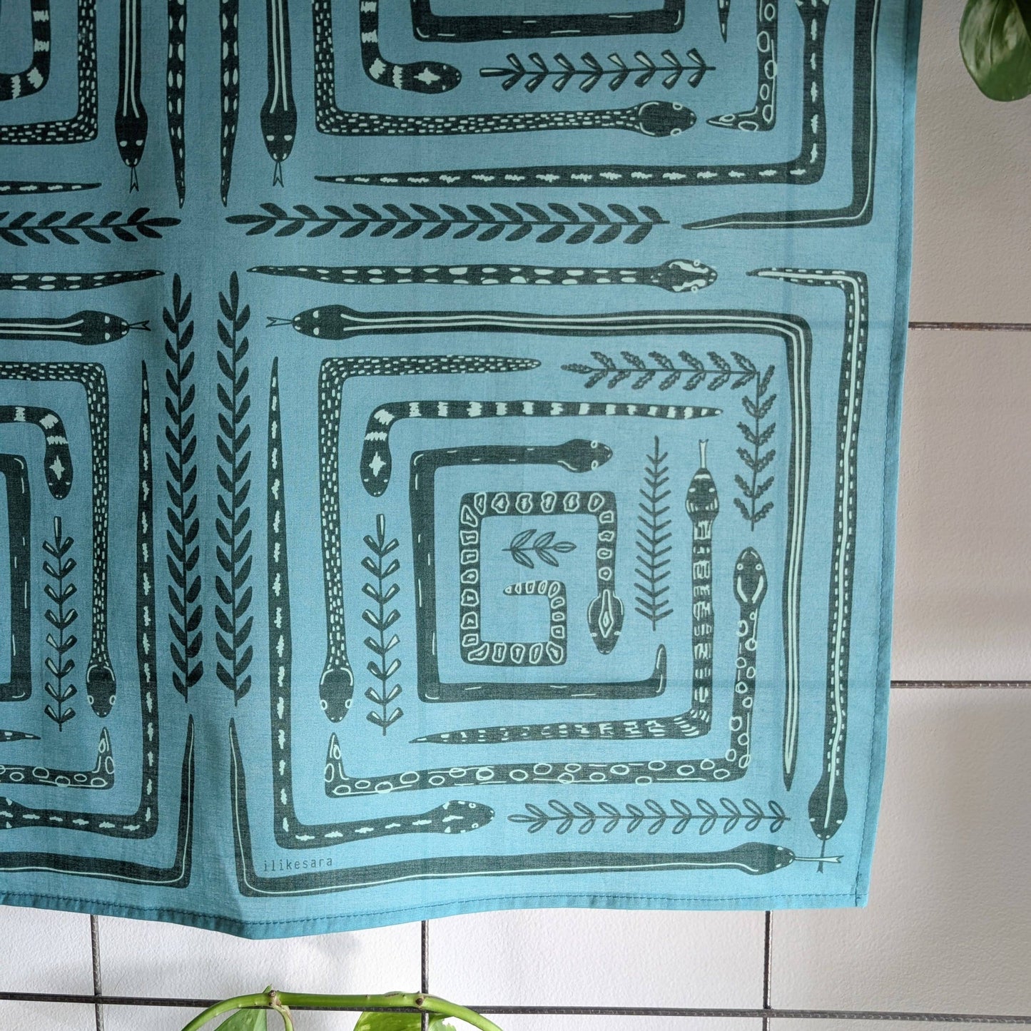 ilikesara | art + goods - Bandana | serpent path - teal turquoise snake botanical scarf
