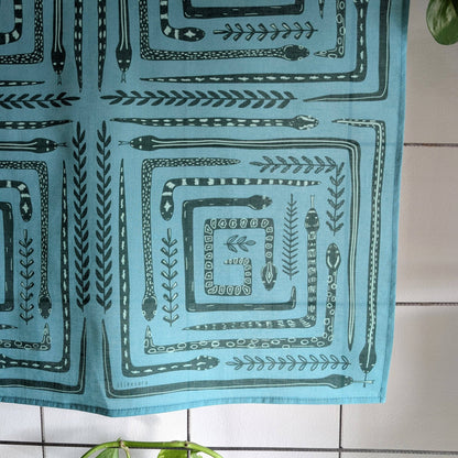 ilikesara | art + goods - Bandana | serpent path - teal turquoise snake botanical scarf