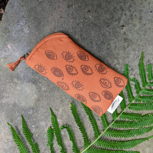 ilikesara | art + goods - Glasses case | eye glasses - orange & brown eyeball cushioned zipper bag