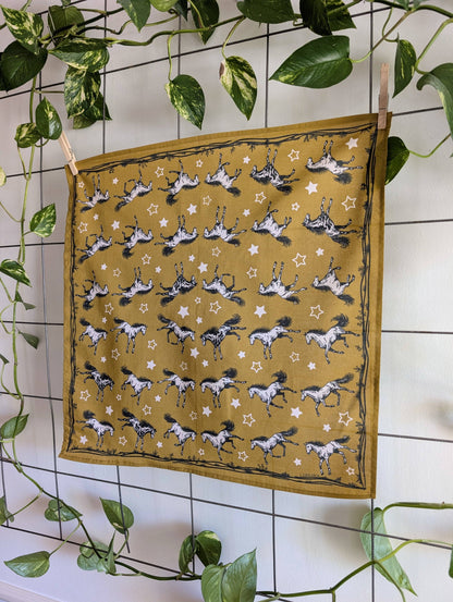 ilikesara | art + goods - Bandana | wild horses - dark goldenrod & pale pink cotton scarf
