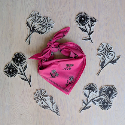 ilikesara | art + goods - Bandana | bloom - hot pink floral pattern flower blockprint scarf neckerchief