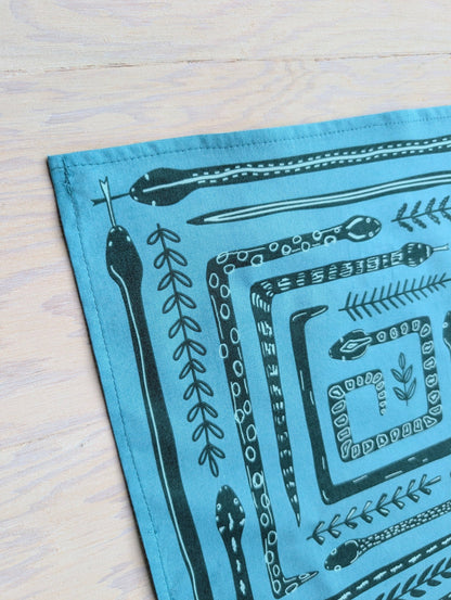 ilikesara | art + goods - Bandana | serpent path - teal turquoise snake botanical scarf