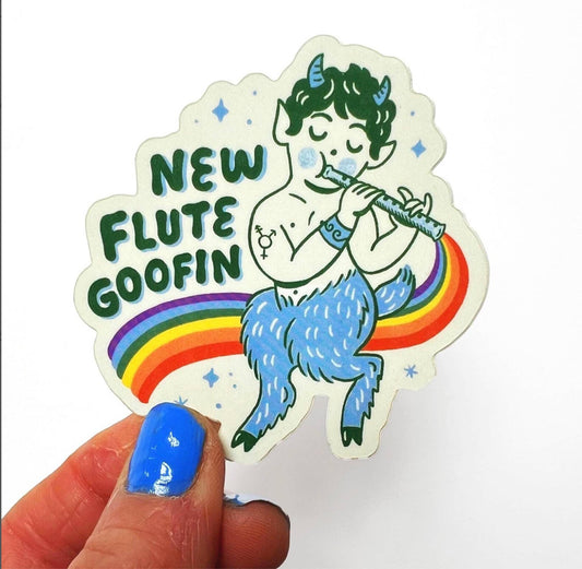 Tigersheep Friends - Vinyl Sticker: New Flute Goofin' Satyr with Rainbow Pride