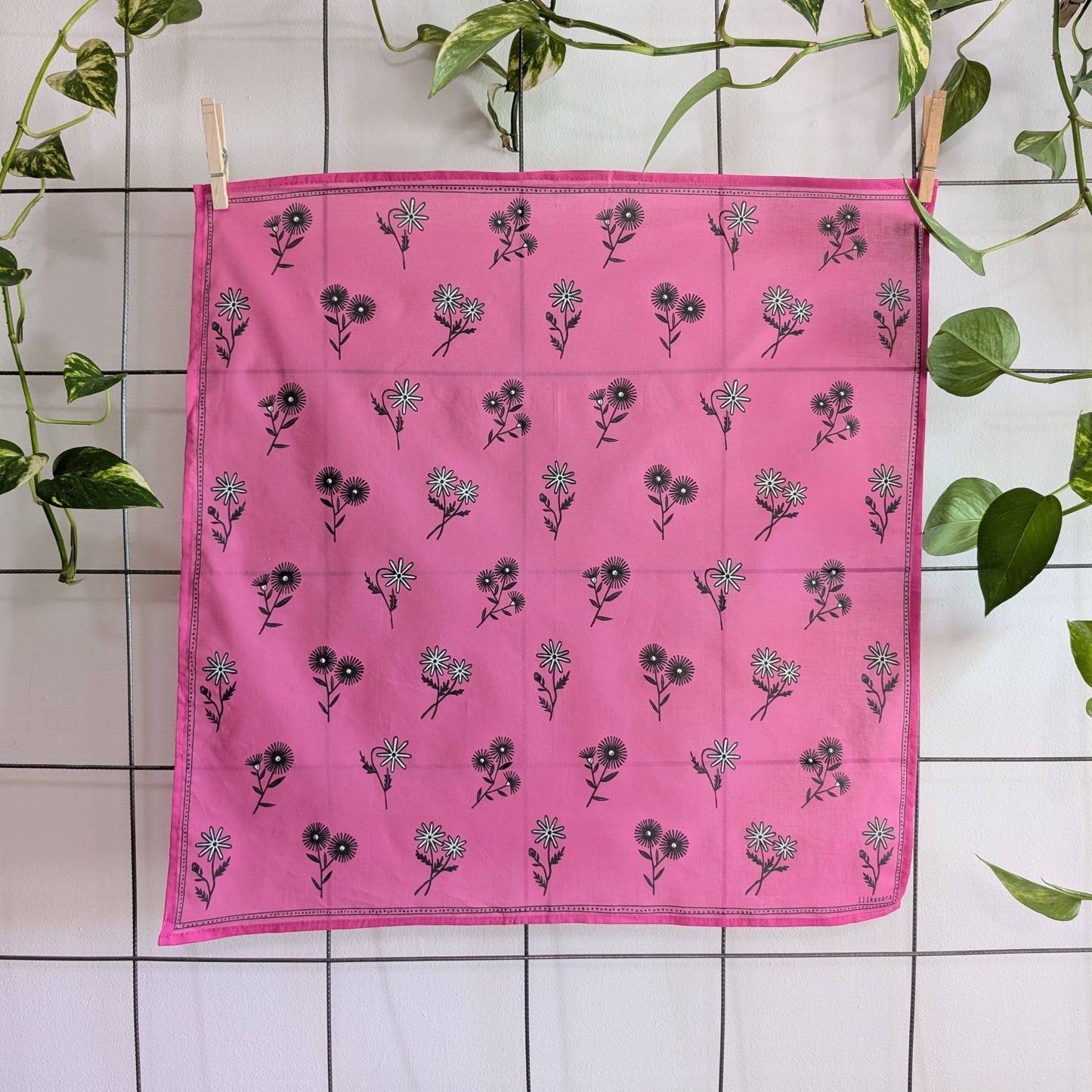 ilikesara | art + goods - Bandana | bloom - hot pink floral pattern flower blockprint scarf neckerchief
