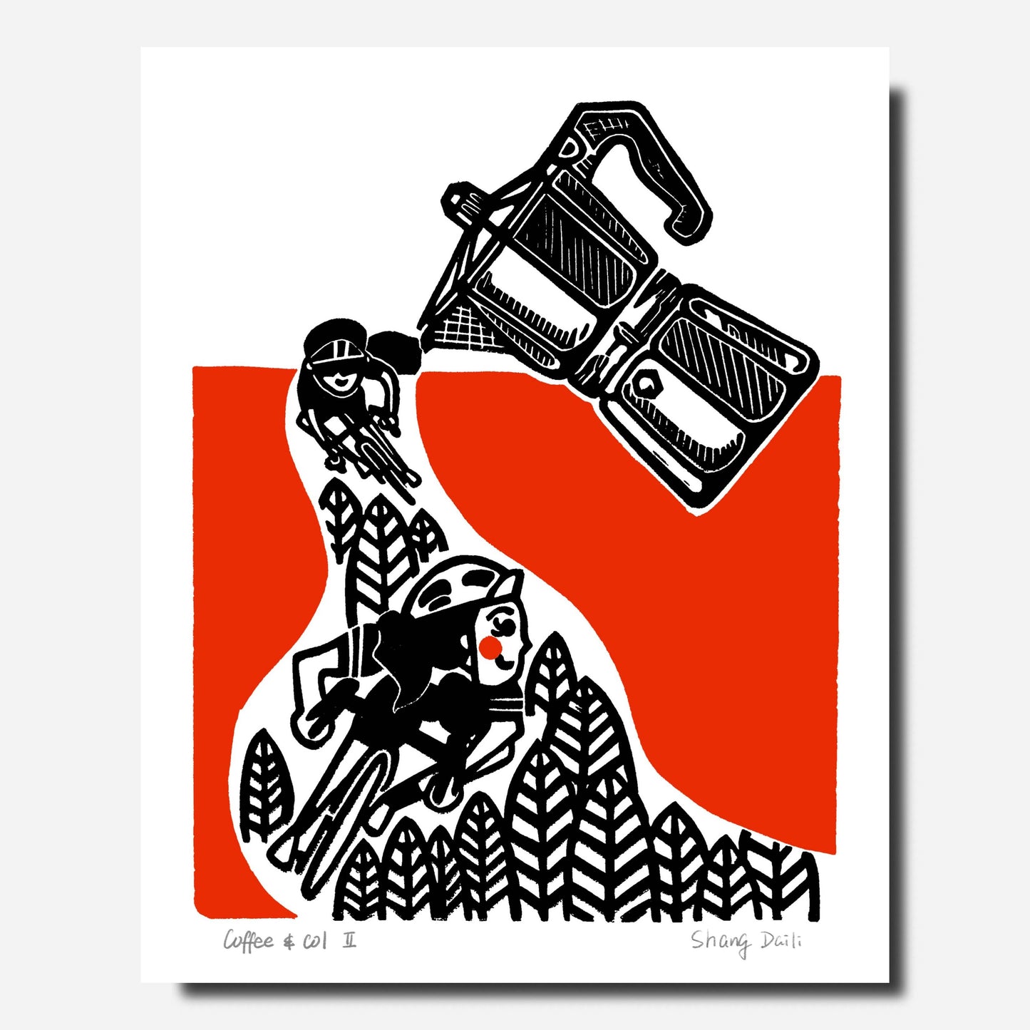 ShangDaili - Cycling Art Print - Coffee and Col II