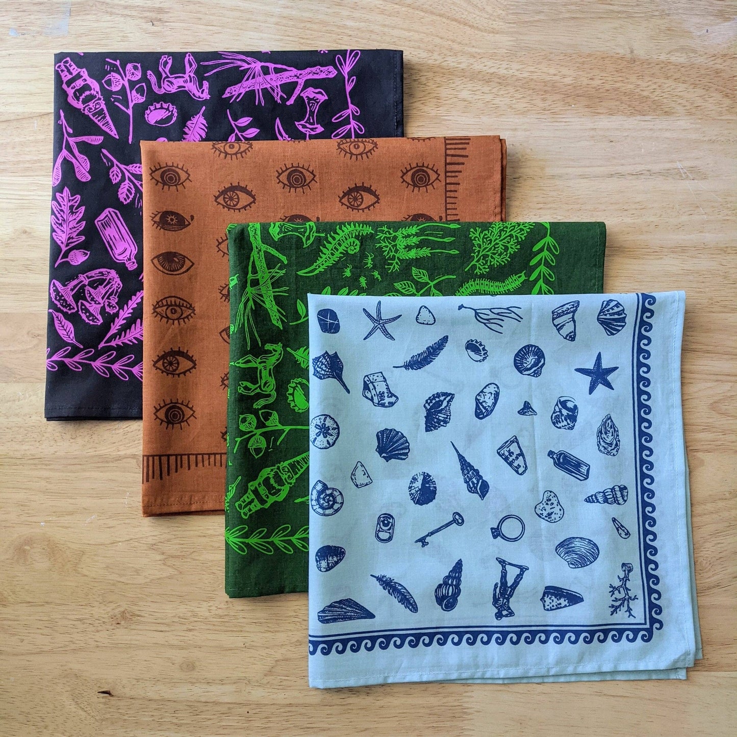 ilikesara | art + goods - Bandana | eyeball - orange & brown folky blockprint eye scarf neckerchief