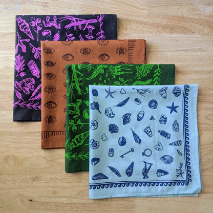 ilikesara | art + goods - Bandana | eyeball - orange & brown folky blockprint eye scarf neckerchief