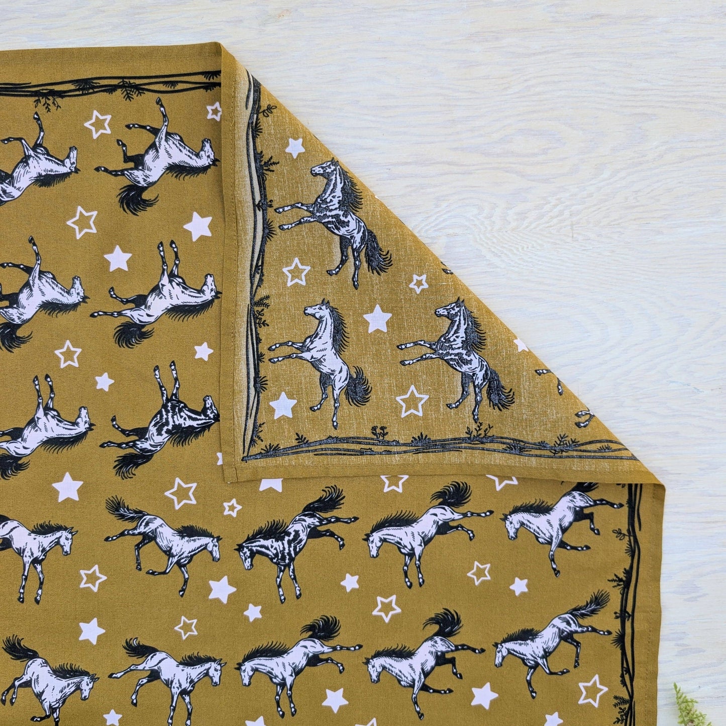 ilikesara | art + goods - Bandana | wild horses - dark goldenrod & pale pink cotton scarf