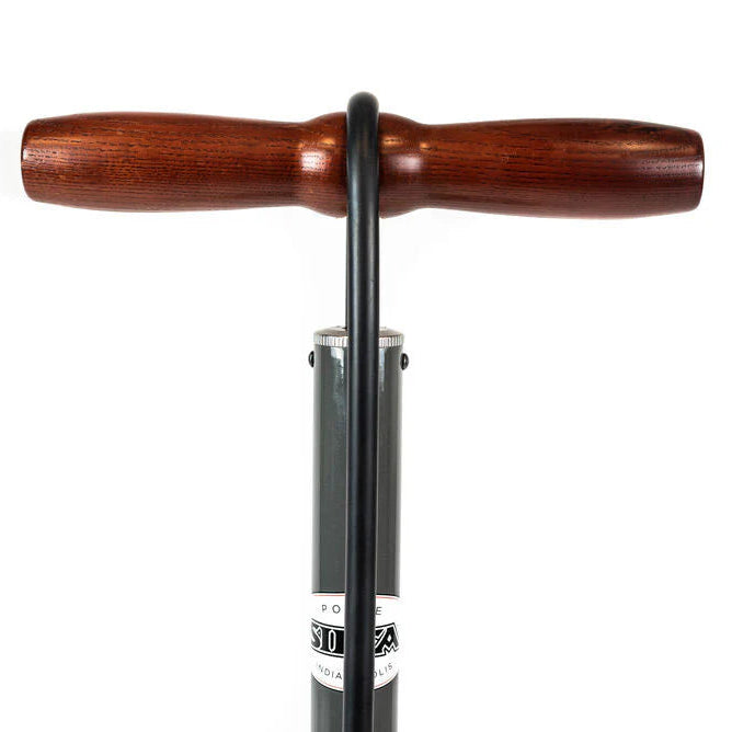Silca Pista Plus Floor Pump - Steel Body, Ash Wood Handle, 220psi, Classic Press-On Chuck, Black