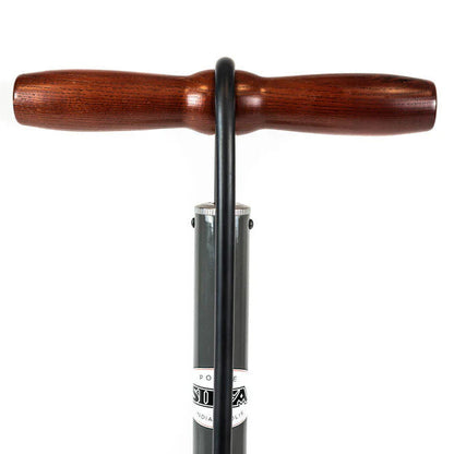 Silca Pista Plus Floor Pump - Steel Body, Ash Wood Handle, 220psi, Classic Press-On Chuck, Black