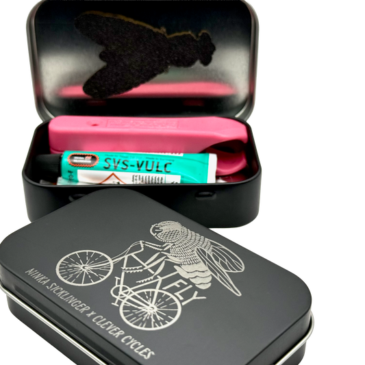Clever Cycles x Minka Sicklinger Super Fly Patch Kit With Tin & Tire Levers