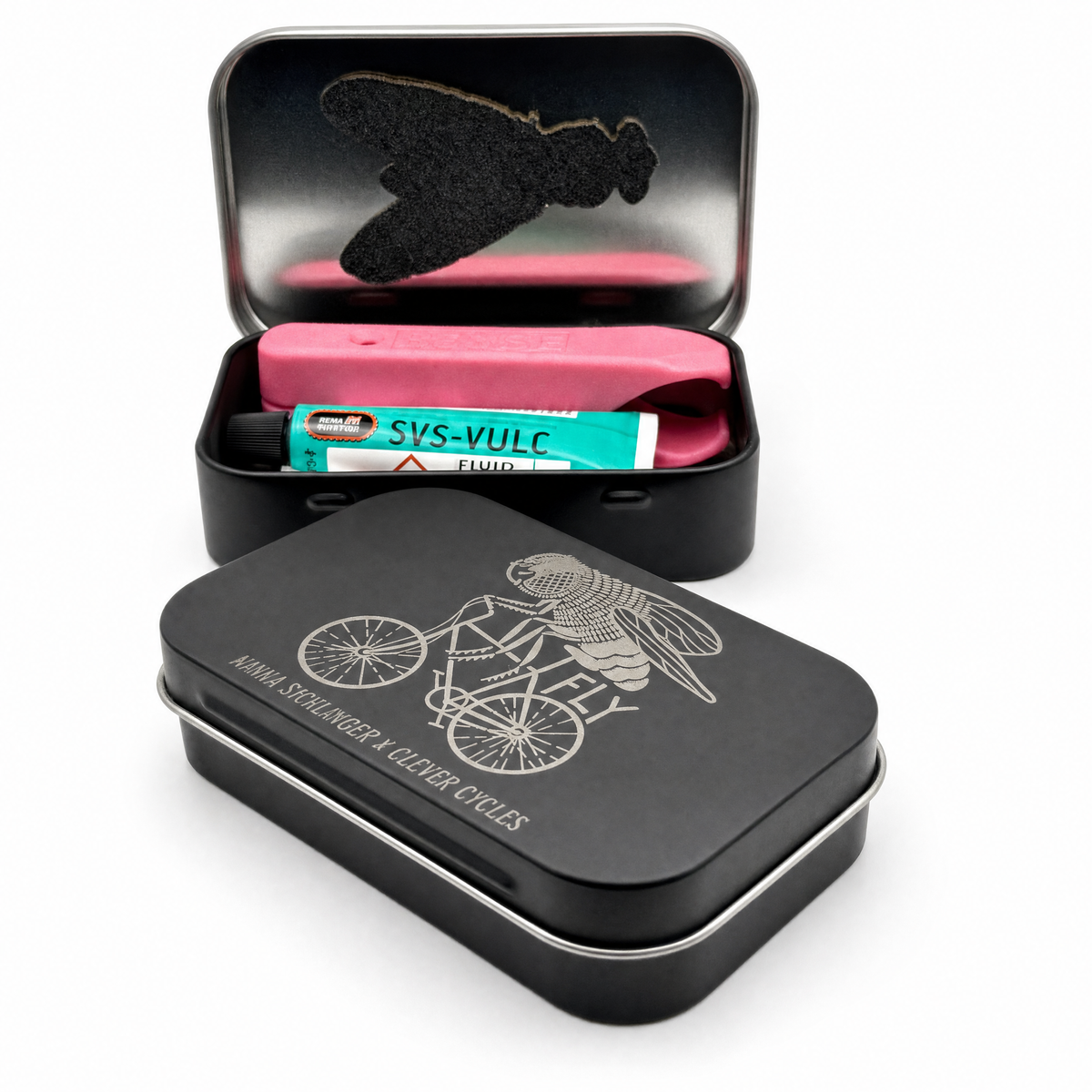 Clever Cycles x Minka Sicklinger Super Fly Patch Kit With Tin & Tire Levers