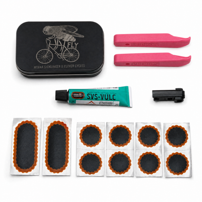 Clever Cycles x Minka Sicklinger Super Fly Patch Kit With Tin & Tire Levers